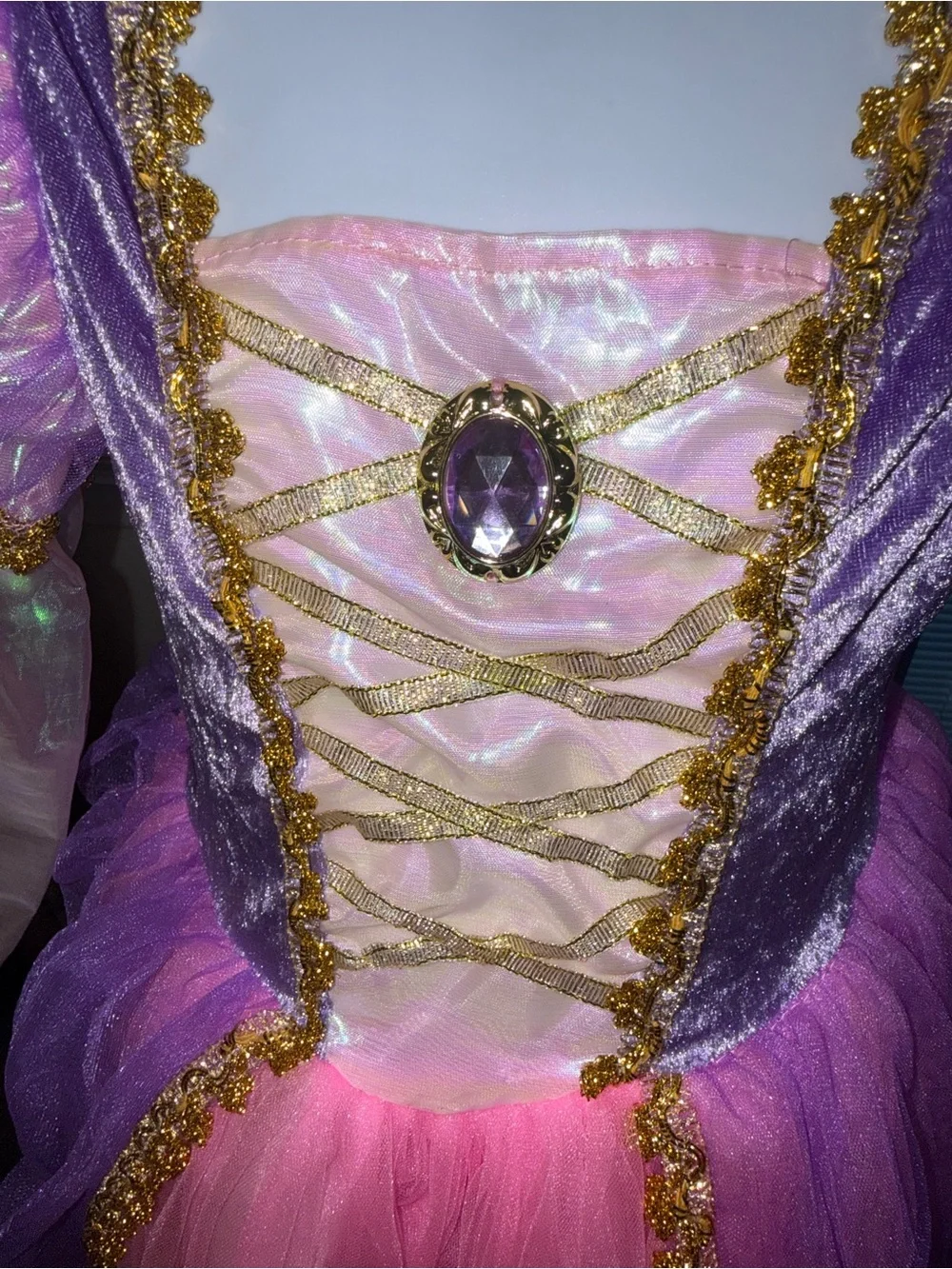 Kids Purple and Pink Princess Dress with Gold Trim